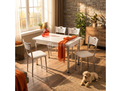 Комплект разтегателна маса с 4 стола Океан ТРАКИЯ (бяло)